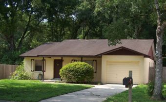 • Click for larger view of this Yellow Home, with a brown roof and brown trim •